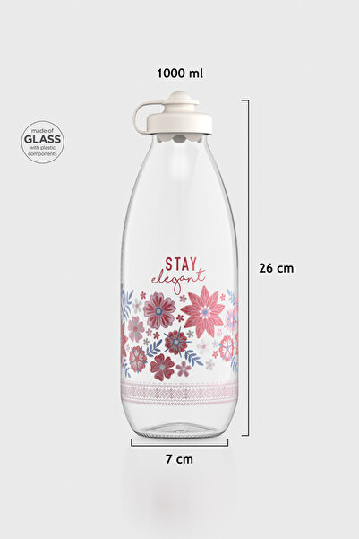 Renga Ufo Yazı Desenli 1000 ml Cam Şişe 182052 Bej