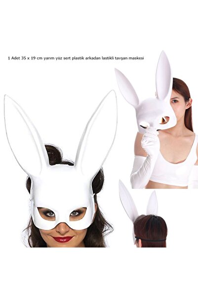partidolu Mega Plastik Tavşan Maskesi Yetişkin Çocuk Uyumlu 1 Adet Beyaz Renk...