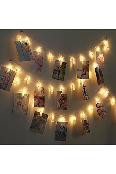 Pandoli Partidolu Şeffaf Kablolu Gün Işığı Renkli 10 Ampullü Asma Mandallı Pi...