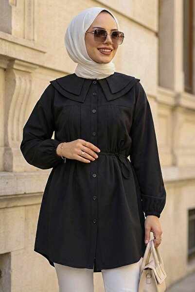 N.S NEVA STYLE Buttoned Black Hijab Tunic 20228S
