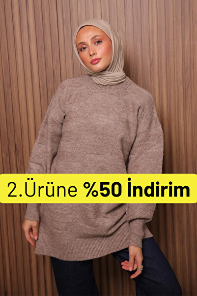 Balenbi Knitted Textured Soft Oversized Hijab Knitwear Tunic 7018