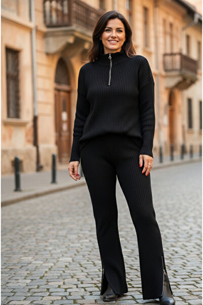 YusGos Γυναικείο κοτλέ τεμάχια ρούχα με φερμουάρ στον γιακά και στο πόδι άνοι...