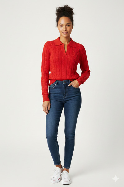 youknitwear you Riviera 100% Cotton Polo Neck Women's Sweater