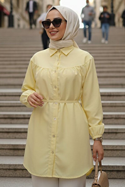 N.S NEVA STYLE Buttoned Yellow Hijab Tunic 10184Sr