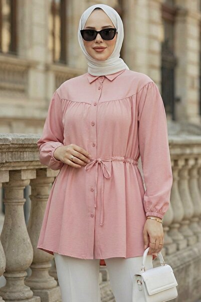 N.S NEVA STYLE Buttoned Powder Hijab Tunic 10184Pd