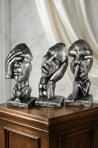 Evene Biblo Dekoratif Obje Heykel Üç Maymun Biblo Dekoratif Süs Eşyası Gümüş ...