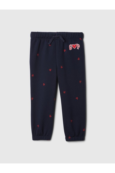 GAP Kız Bebek Lacivert Gap Logo Kalp Desenli Pull-On Jogger Fleece Eşofman Altı