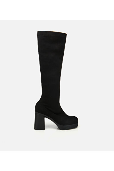 Hotiç Kadın Siyah Streç Kalın Tabanlı Yüksek Topuklu Çizme