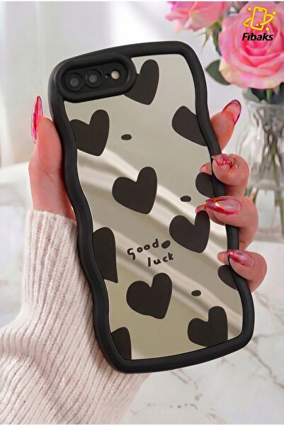 Fibaks iPhone 7 Plus/8 Plus Kılıf Aynalı Kalp Desenli Yumuşak Kenarlı Kamera ...