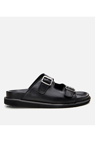 Hotiç Papuci de piele pentru bărbați, negri, cu talpă confortabilă