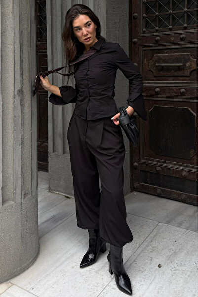 Madmext Μαύρο γυναικείο πουκάμισο στενής εφαρμογής MG2659