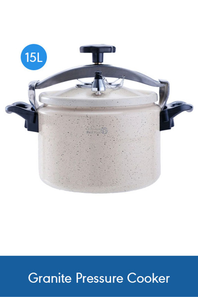 Saif Plus طنجرة ضغط جرانيت سعة 15 لترًا - تصميم أبيض بسعة كبيرة لوجبات العائل...