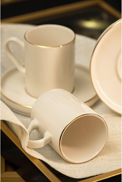 Heda Porselen مجموعة أكواب القهوة الخزفية المكونة من 4 قطع باللون الذهبي المك...