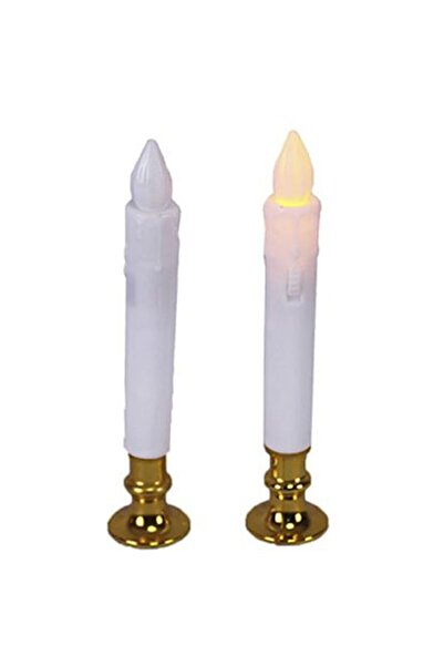 partidolu Led Gün Işığı Renkli Pilli Beyaz Renk Plastik Şamdan Mumu 19 Cm 2 Adet