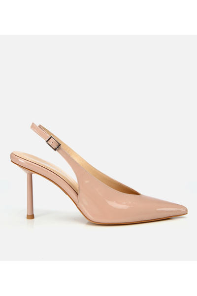 Hotiç Kadın Rugan Deri Bej Arkası Açık Stiletto