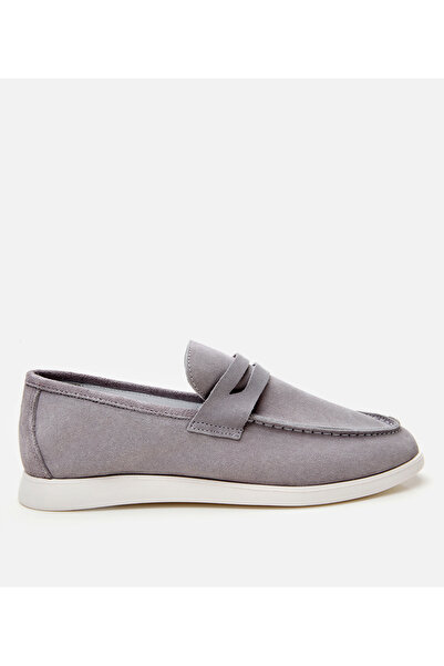 Hotiç Men's Suede Leather Gray Soft Textured Loafer