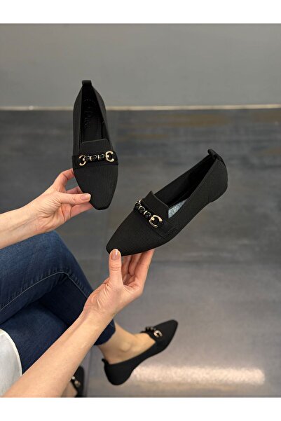 DİVA Siyah Triko Boncuklu Kadın Günlük Babet