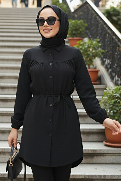 N.S NEVA STYLE تونيك إسلامي أسود بأزرار 10184S