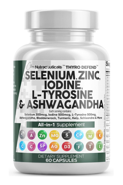 Clean Nutraceuticals Selenium 300mcg Iodine 500mcg Thyroid Support for Women ...