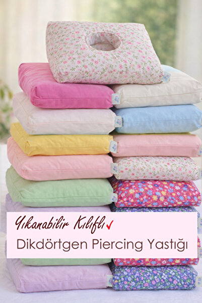 moonzy - minimalist & cozy Dörtgen Piercing Yastığı – %100 Pamuk, Ortası Deli...