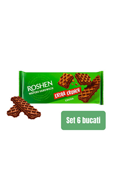 Roshen SET 6 BUCĂȚI - Napolitane Sandwich CRUNCH CHOCO 142g /15 bucăți