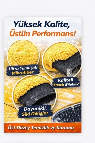 DAT35 Sarı Mikrofiber Oto Yıkama ve Pasta Cila Eldiveni – Çiziksiz Profesyonel Temizlik