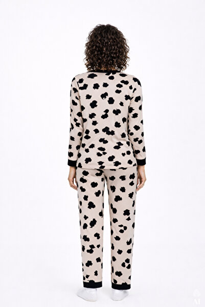koza iç giyim Women's Leopard Patterned Band Detailed Buttoned Pajamas Set