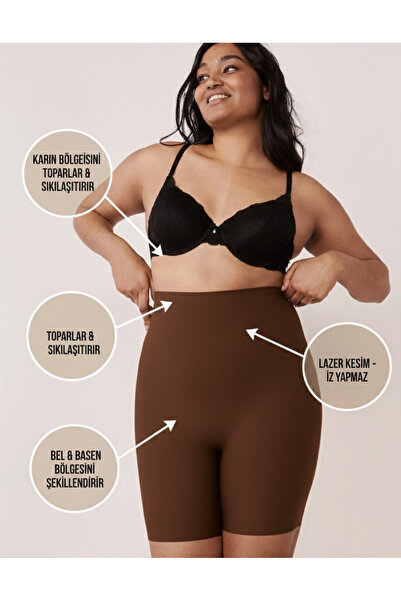 MİSTİRİK Anoky Model High Waist Stretch Fabric Waist Silicone Laser Cut Short...