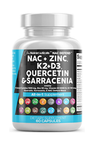Clean Nutraceuticals NA.C, N-Acetyl Cysteine D3 K2 Zinc Quercetin Sarracenia ...