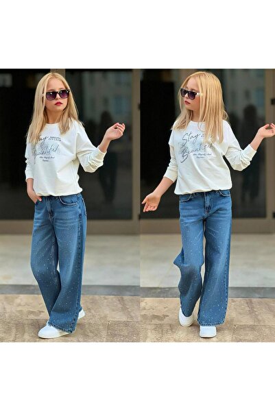 Uğur bebe Hanorac premium cu detalii din mărgele, pantaloni din denim cu piet...