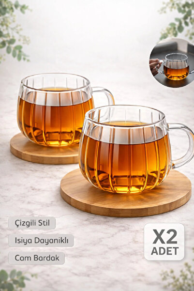 Berdina Home 2'li Çizgili Still Cam Bardak 250 ml Isıya Dayanıklı Kahve Sunum...