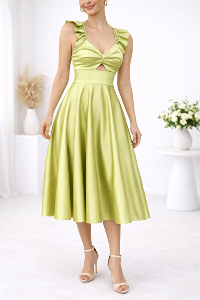 Atelier Anca Socolovschi Rochie cu croială A, verde măsliniu cu strasuri