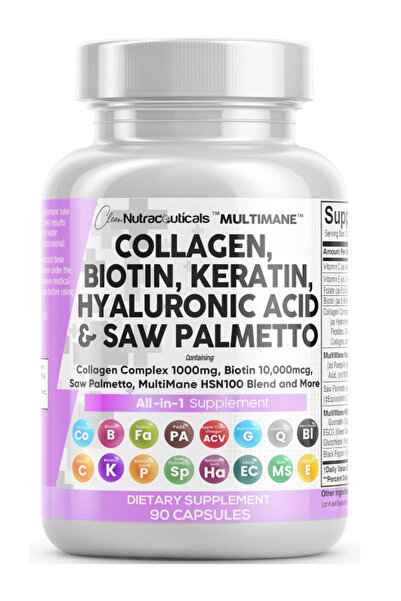 Clean Nutraceuticals Collagen Pills 1000mg Biotin 10000mcg Keratin Hyaluronic...