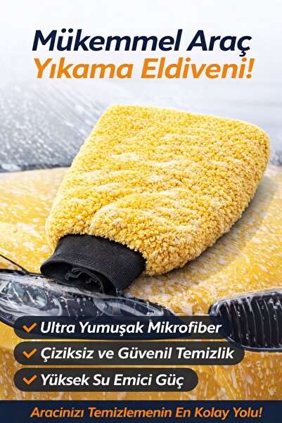 DAT35 Sarı Mikrofiber Oto Yıkama ve Pasta Cila Eldiveni – Çiziksiz Profesyonel Temizlik