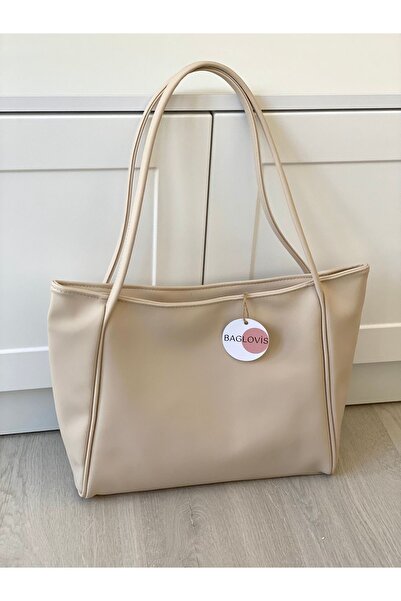 BAGLOVİS Γυναικεία τσάντα ώμου μεγάλου μεγέθους από μαλακό μονόχρωμο μπεζ απο...