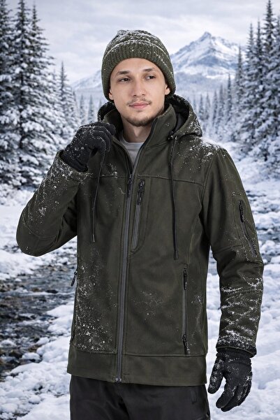 Vatan Tekstil Men's Slim Fit Softshell Hooded Men's Coat Water Repellent Wind...