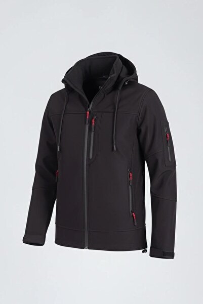 Vatan Tekstil Erkek Slim Fit Softshell Kapüşonlu Erkek Mont Su İtici Rüzgar Geçirmez