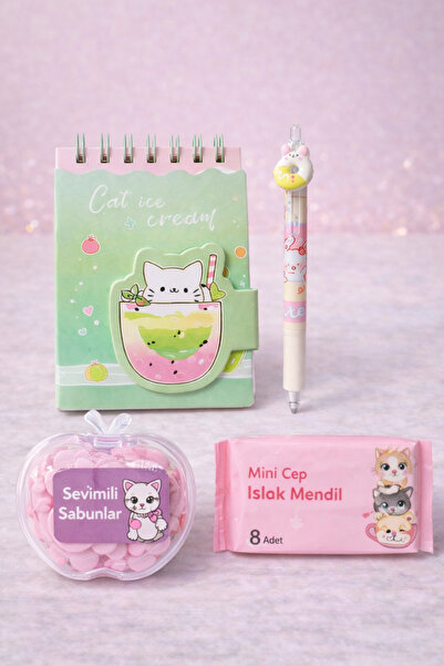matheon Pembe Kedili 4’lü Kız Çocuk Hediye Seti | Defter Uçlu Kalem Mini Isla...