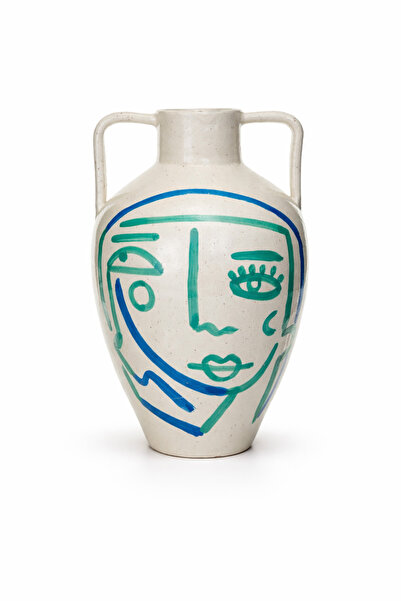 Warm Design El Yapımı Soyut Yüz Terracotta Vazo