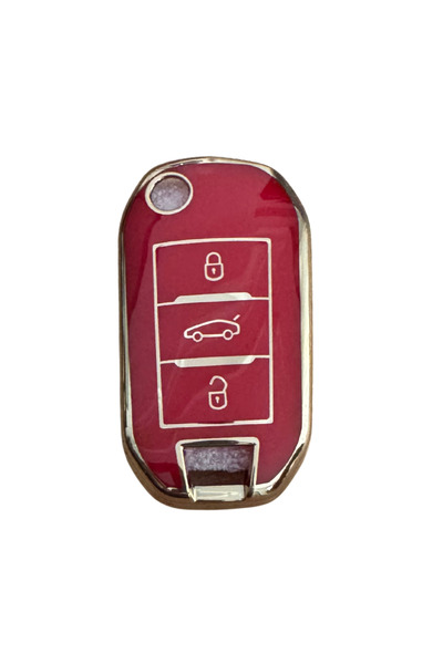 AutoHan Keys غطاء مفتاح بيجو 301 308 باللون الأحمر الذهبي بثلاثة أزرار