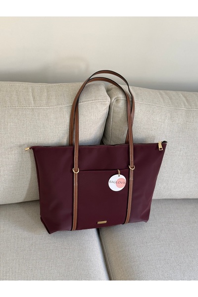 BAGLOVİS حقيبة كتف نسائية كبيرة باللون العنابي مع تفاصيل حلقية من أسكيلاري EN...