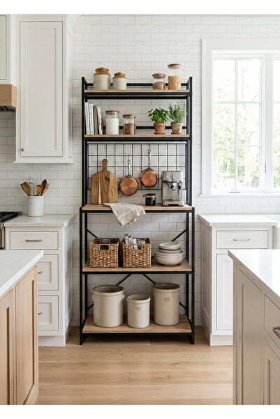 Uyan Ev Ürünleri UYAN EV ÜRÜNLERİ 5 Raflı Mutfak Düzenleyici Ahşap Raflı Meta...