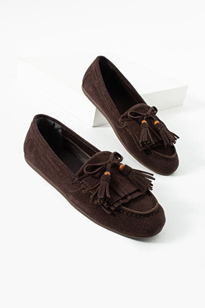 diclepolat Γυναικεία Καφέ Σουέντ Μπαλαρίνες με Φούντες Επίπεδη Σόλα Άνετα Καθ...