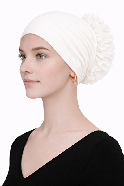 Jusmart Ekru ◇ Pamuklu Fırfırlı Bone ◇ Kaymayan Dikişsiz Topuz Bonesi ◇ Günlü...