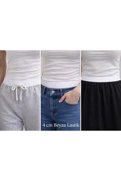 İMREN AKSESUAR 4 Cm Beyaz Don Paça Bel Lastiği Yassı Geniş Lastik 5 Metre