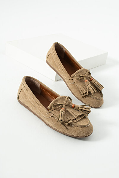 diclepolat Γυναικεία Μπεζ Σουέντ Μπαλαρίνες με φούντες και επίπεδη σόλα Άνετα...