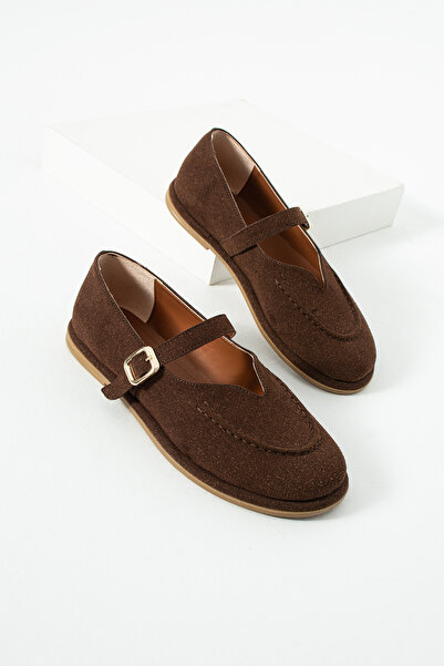 diclepolat Pantofi Mary Jane cu cataramă din piele intoarsa maro pentru femei...