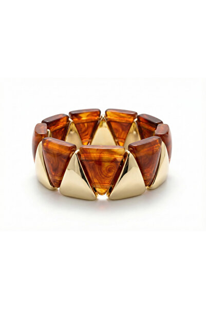 Snartun سوار نسائي مرن بحجر بني على شكل مثلث مع تفاصيل ذهبية، يأتي في علبة خاصة