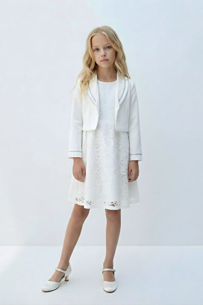 FESSHERA KİDS Kız Çocuk Dantel Elbise Bolero Ceket Takım 9-12 Yaş