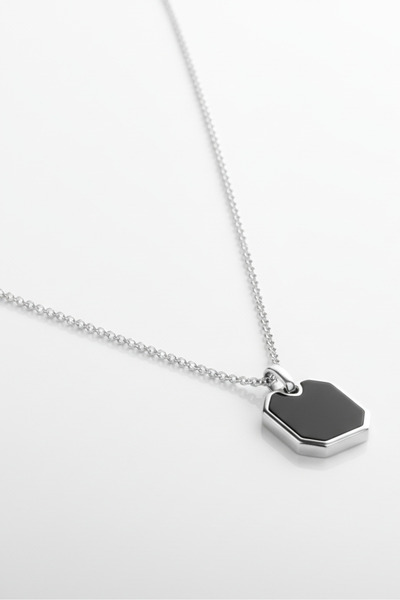 HERİF Aksesuar Erkek Siyah Oniks Taş Çelik Kolye